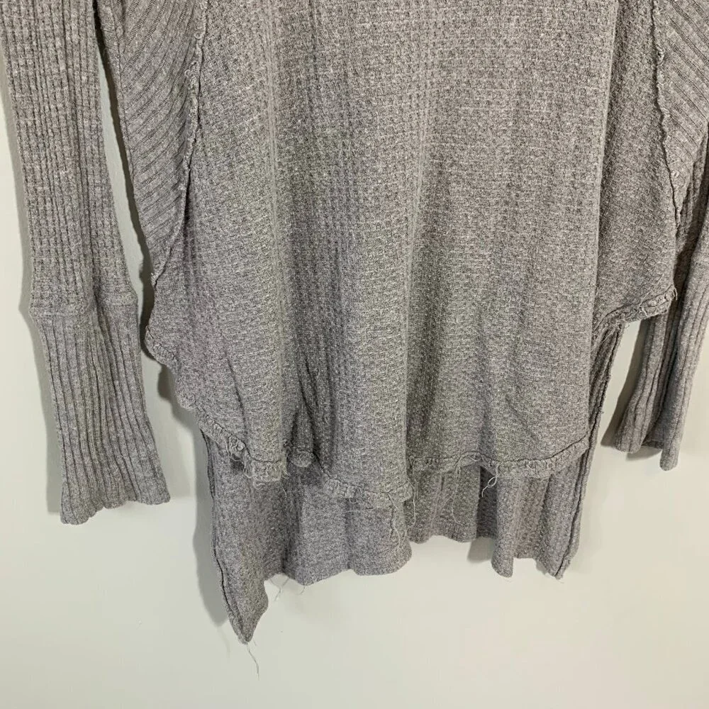 Free People Ventura Gray Waffle Knit Thermal Scoop Neck High‎ Low Top Small